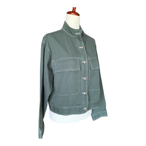 Ten Sixty Sherman Jacket Women's Size XS Green Crop Canvas Pockets Military - Picture 2 of 9